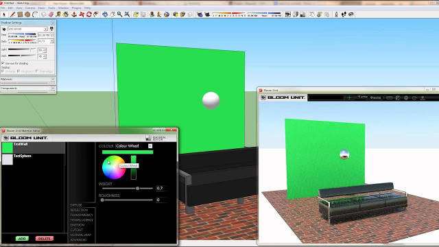 A screenshot of SketchUp with Bloom Unit running.